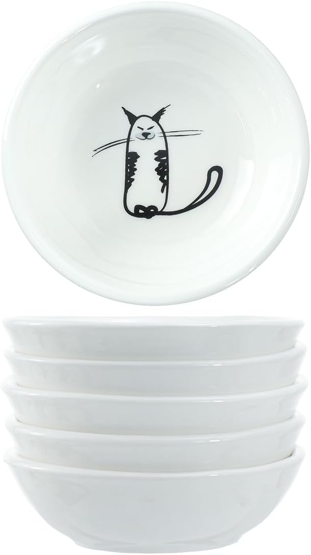 6 - Piece Adorable Cat - Themed Ceramic Dipping Bowls: Perfect for Sauces, Snacks & More