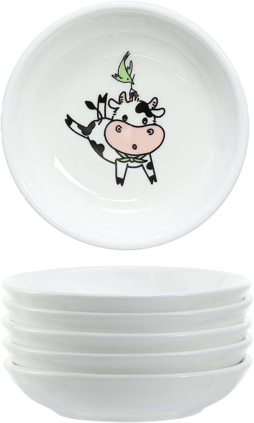6 - Piece 3.5 - Inch Ceramic Dipping Bowls: Adorable Cow - Themed Tableware for Sauces & Snacks