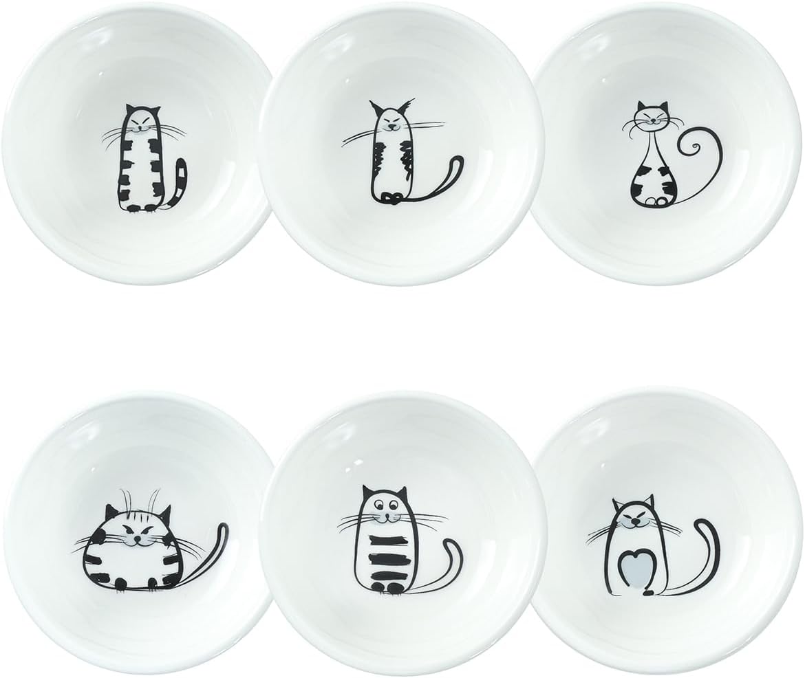 6 - Piece Adorable Cat - Themed Ceramic Dipping Bowls: Perfect for Sauces, Snacks & More