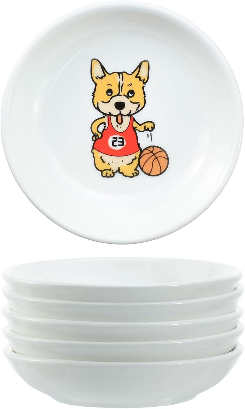 6 - Piece 3.5 - Inch Ceramic Dipping Bowls: Lively Corgi - Themed Tableware