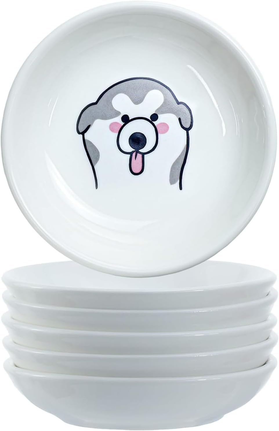 6 - Piece 3.5 - Inch Ceramic Dipping Bowls: Irresistibly Cute Dog - Themed Tableware