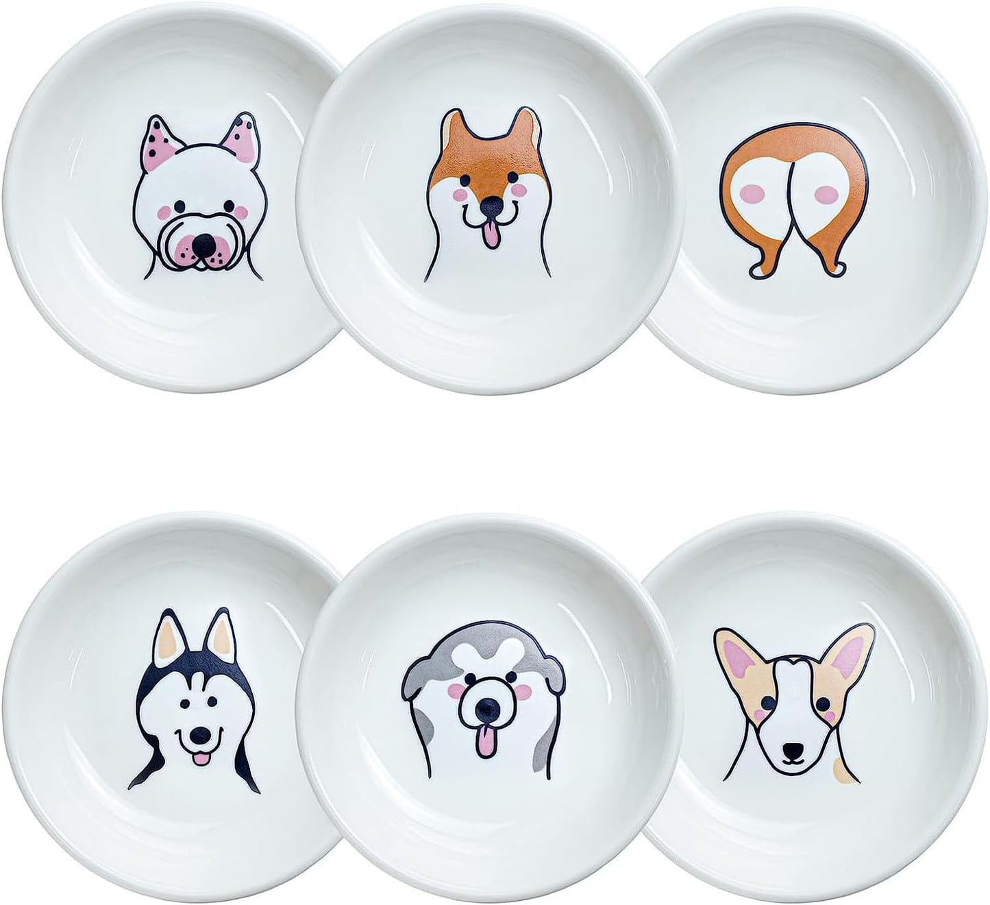 6 - Piece 3.5 - Inch Ceramic Dipping Bowls: Irresistibly Cute Dog - Themed Tableware