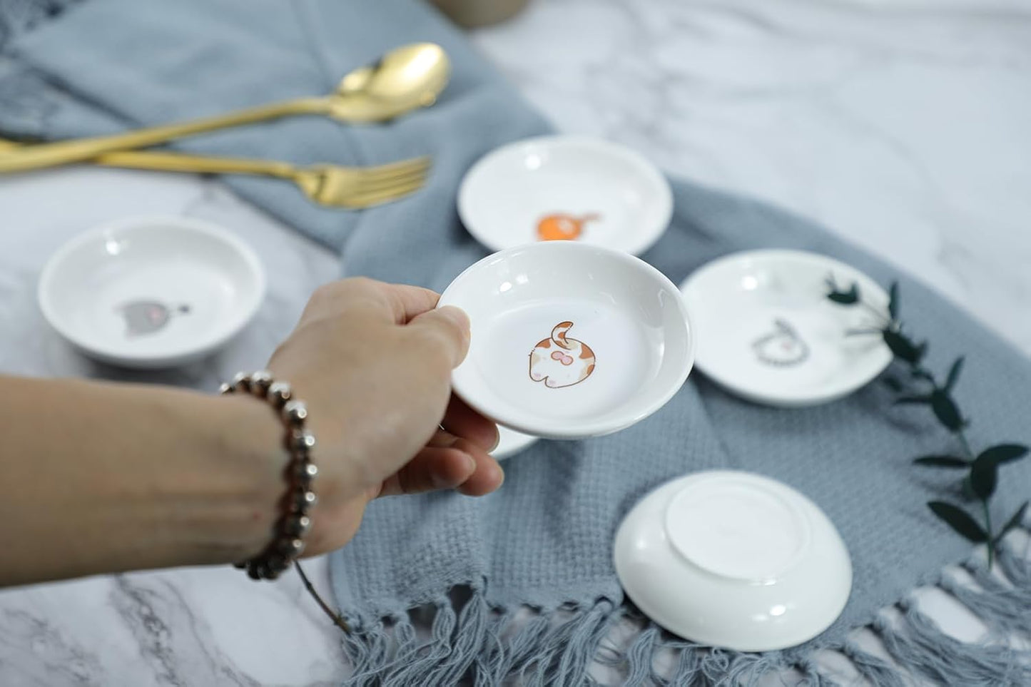 6 - Piece Set of Adorably Fun Cat - Butt Themed Ceramic Dipping Bowls