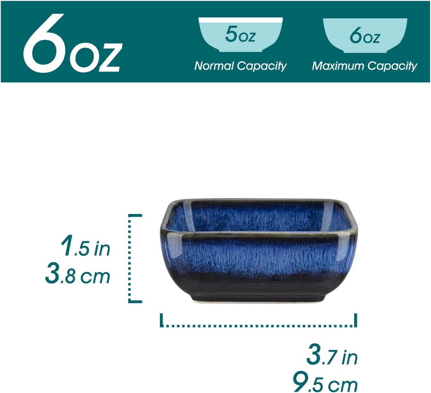 6 Oz Square Ceramic Dipping Bowls ā 3.7 Inch Snack & Sauce Dishes, Small Condiment Bowls for Appetizers, Seasonings, Side Dishes ā Microwave, Oven, Dishwasher Safe