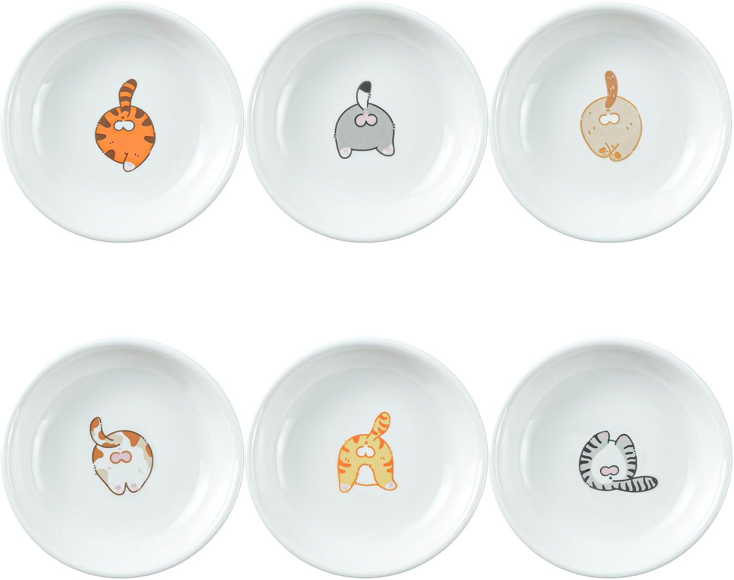 6 - Piece Set of Adorably Fun Cat - Butt Themed Ceramic Dipping Bowls