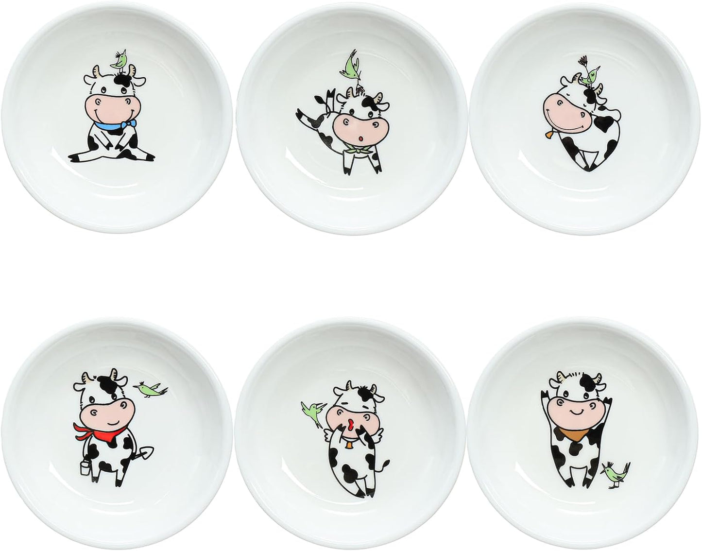 6 - Piece 3.5 - Inch Ceramic Dipping Bowls: Adorable Cow - Themed Tableware for Sauces & Snacks