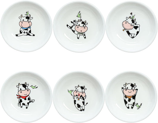 6 - Piece 3.5 - Inch Ceramic Dipping Bowls: Adorable Cow - Themed Tableware for Sauces & Snacks