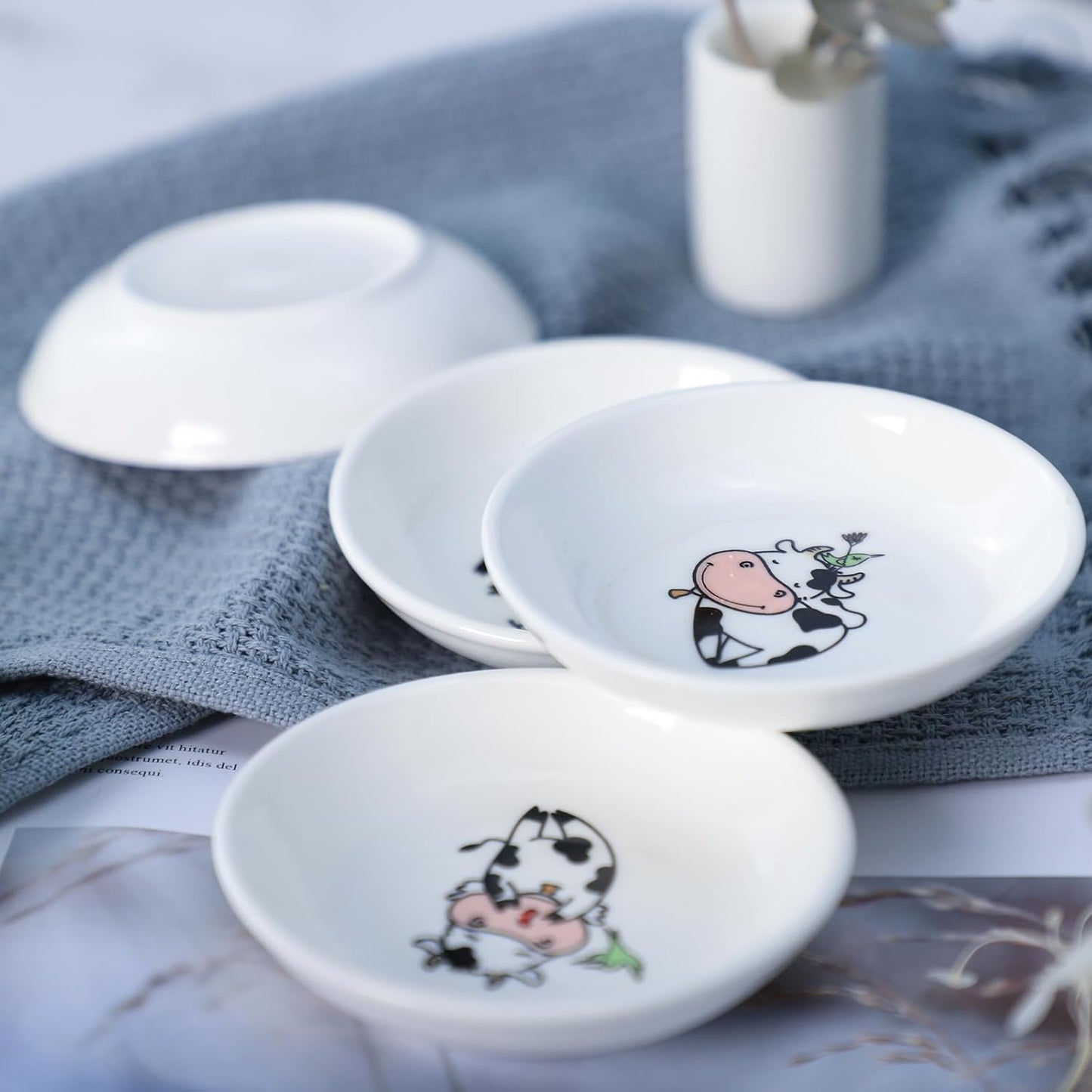 6 - Piece 3.5 - Inch Ceramic Dipping Bowls: Adorable Cow - Themed Tableware for Sauces & Snacks