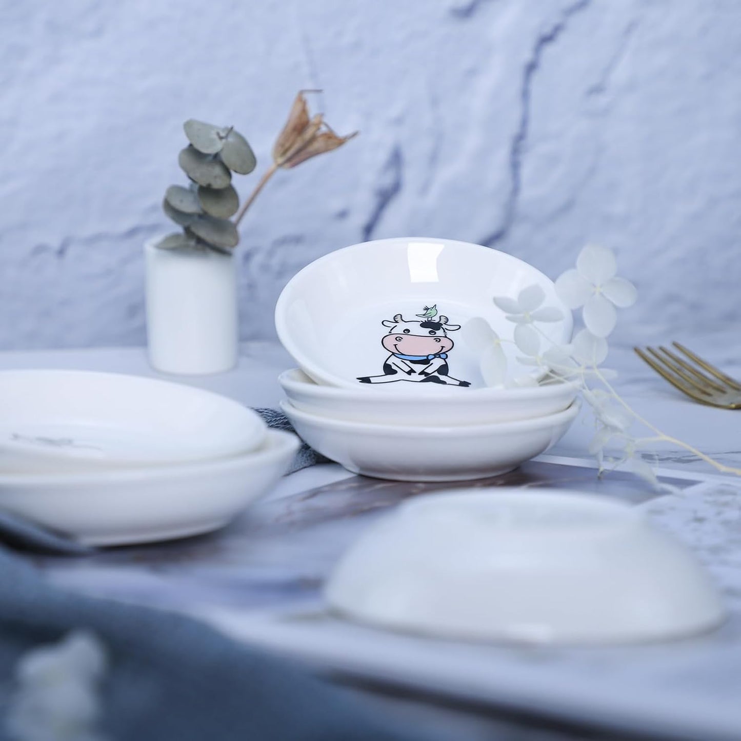 6 - Piece 3.5 - Inch Ceramic Dipping Bowls: Adorable Cow - Themed Tableware for Sauces & Snacks