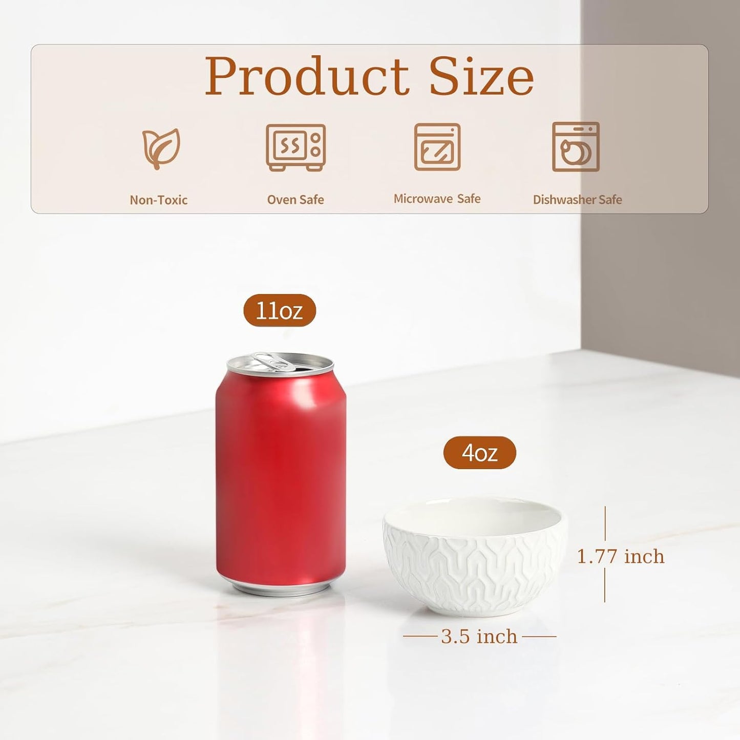 Set of 4 Ceramic Small Bowls (4oz, 3.5 Inch Diameter)