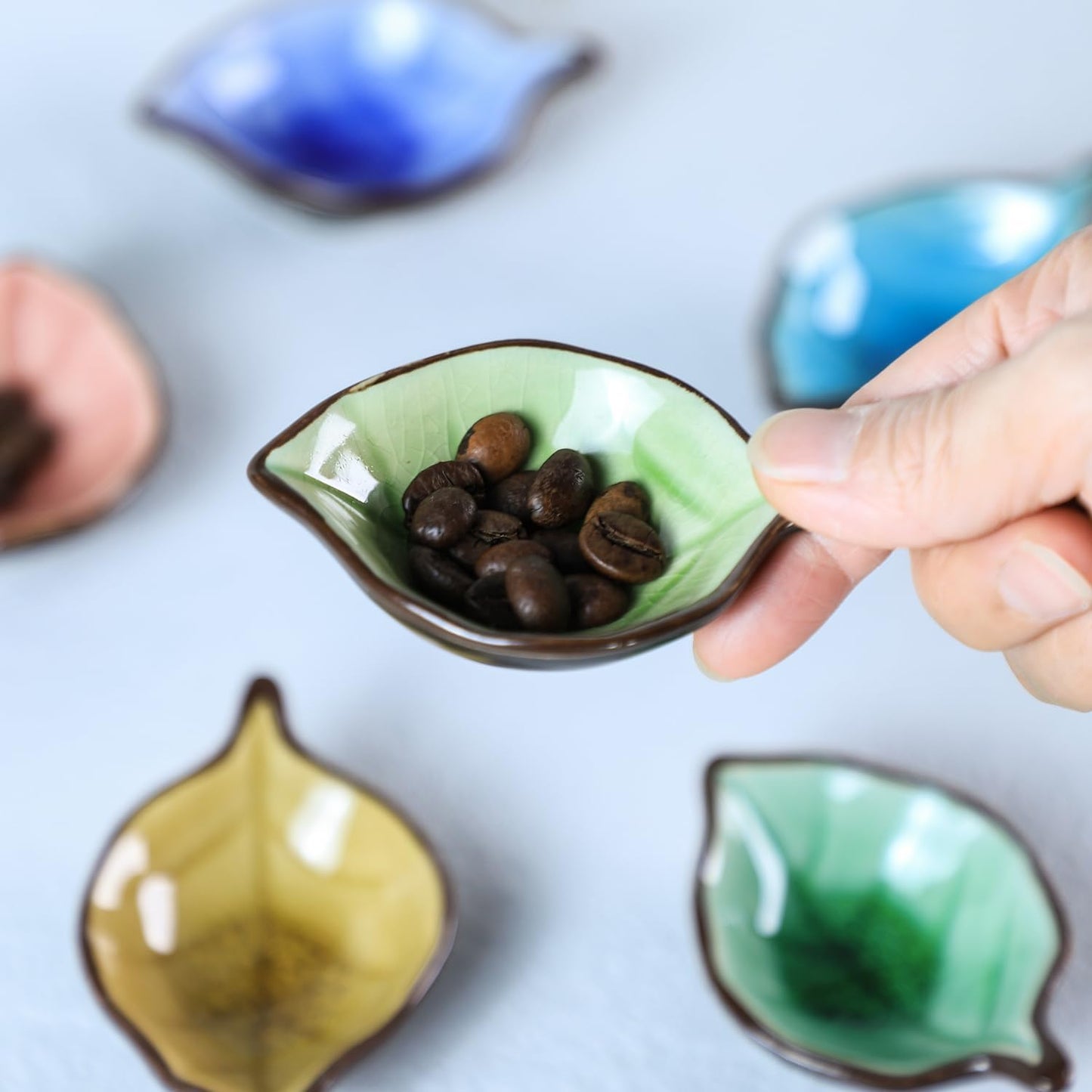 6 - Piece Leaf - Shaped Ceramic Dipping Bowl Set: Colorful & Artistic Tableware for Sauces