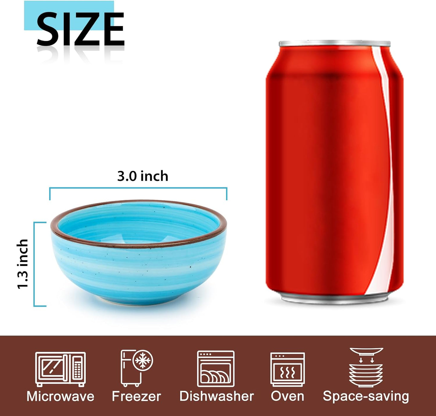 Set of 6 Mini Ceramic Bowls ā 3 Inch Dipping Dishes, Random Colors, Small Condiment & Snack Bowls ā Microwave, Oven, Freezer & Dishwasher Safe