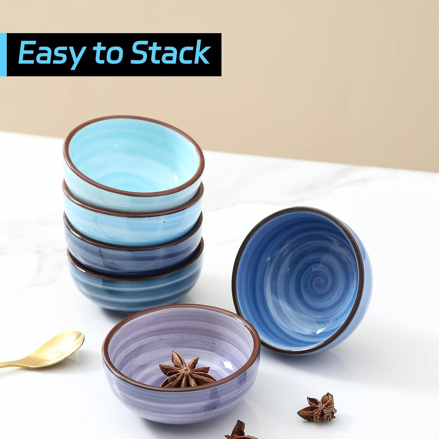 Set of 6 Mini Ceramic Bowls ā 3 Inch Dipping Dishes, Random Colors, Small Condiment & Snack Bowls ā Microwave, Oven, Freezer & Dishwasher Safe