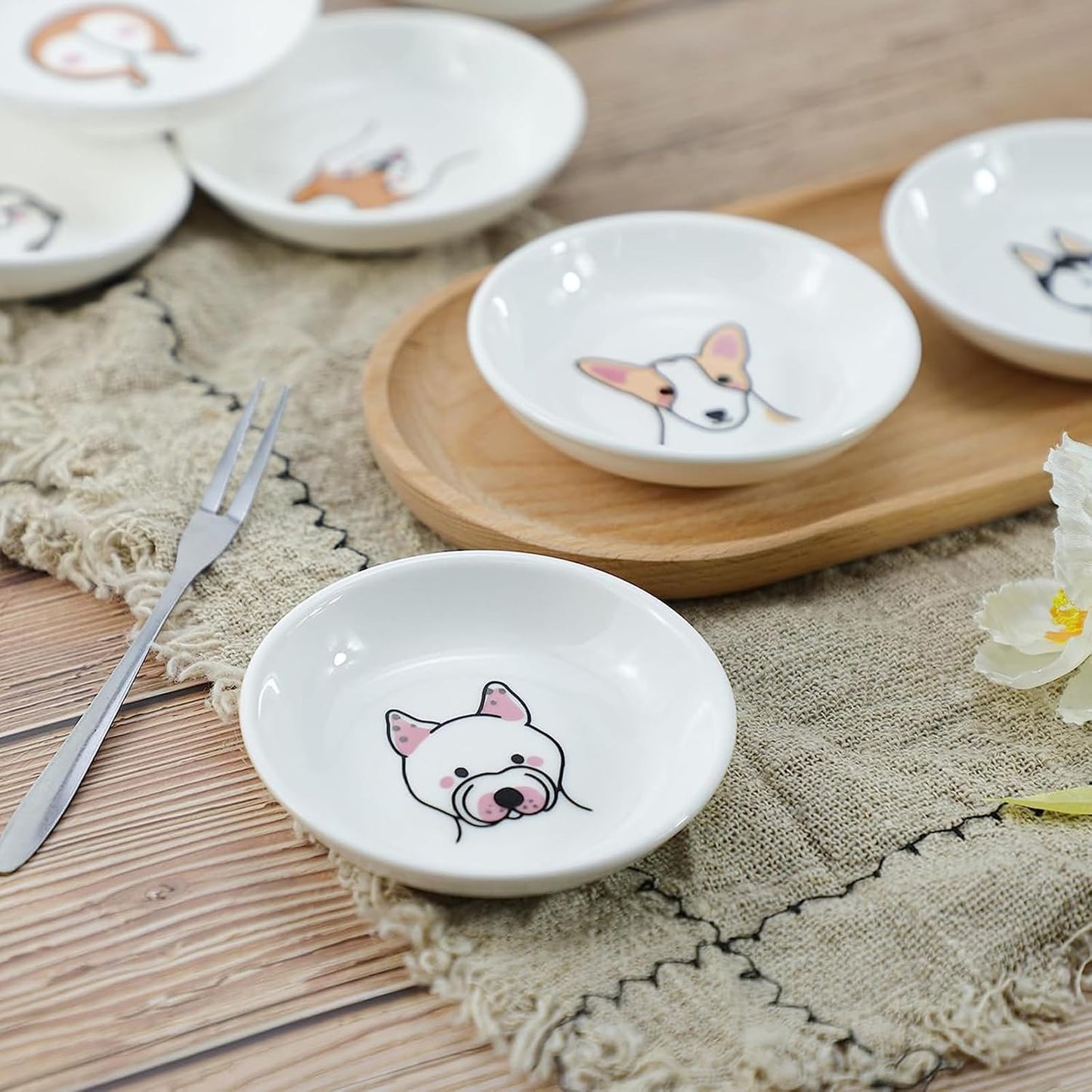 6 - Piece 3.5 - Inch Ceramic Dipping Bowls: Irresistibly Cute Dog - Themed Tableware