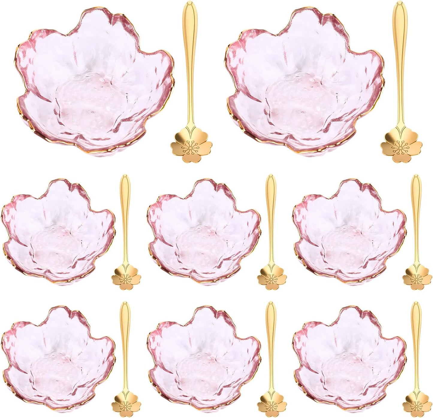 8-Piece Pink Petal Glass Bowl & Spoon Set ā Mini Dessert Bowls, Elegant Tableware for Snacks, Sauces & Ice Cream
