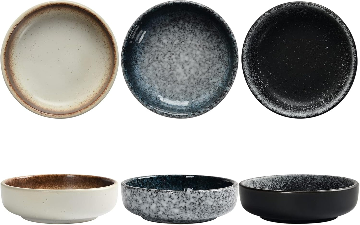 Set of 6 Ceramic Mini Bowls ā 3 Oz Dipping Bowls, Small Snack & Condiment Dishes, Vintage Glaze, Durable & Stackable, Microwave & Dishwasher Safe
