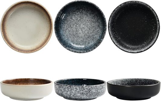 Set of 6 Ceramic Mini Bowls – 3 Oz Dipping Bowls, Small Snack & Condiment Dishes, Vintage Glaze, Durable & Stackable, Microwave & Dishwasher Safe