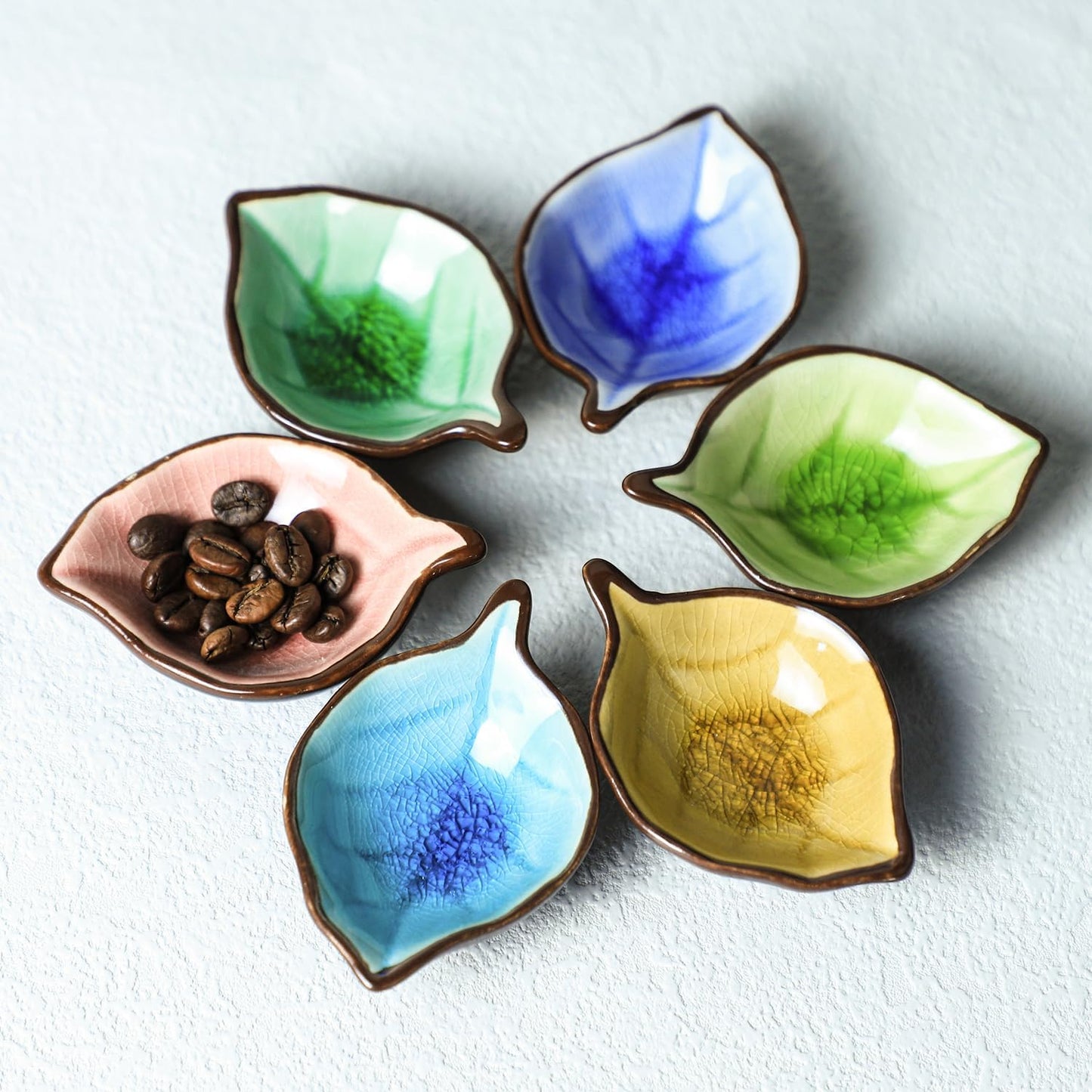 6 - Piece Leaf - Shaped Ceramic Dipping Bowl Set: Colorful & Artistic Tableware for Sauces