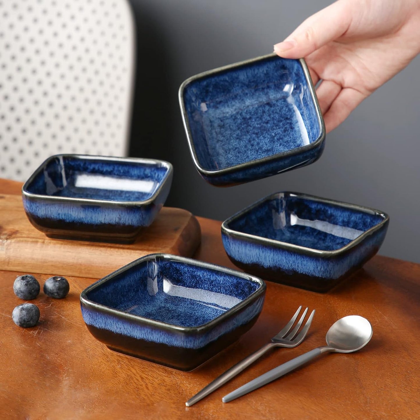 6 Oz Square Ceramic Dipping Bowls ā 3.7 Inch Snack & Sauce Dishes, Small Condiment Bowls for Appetizers, Seasonings, Side Dishes ā Microwave, Oven, Dishwasher Safe