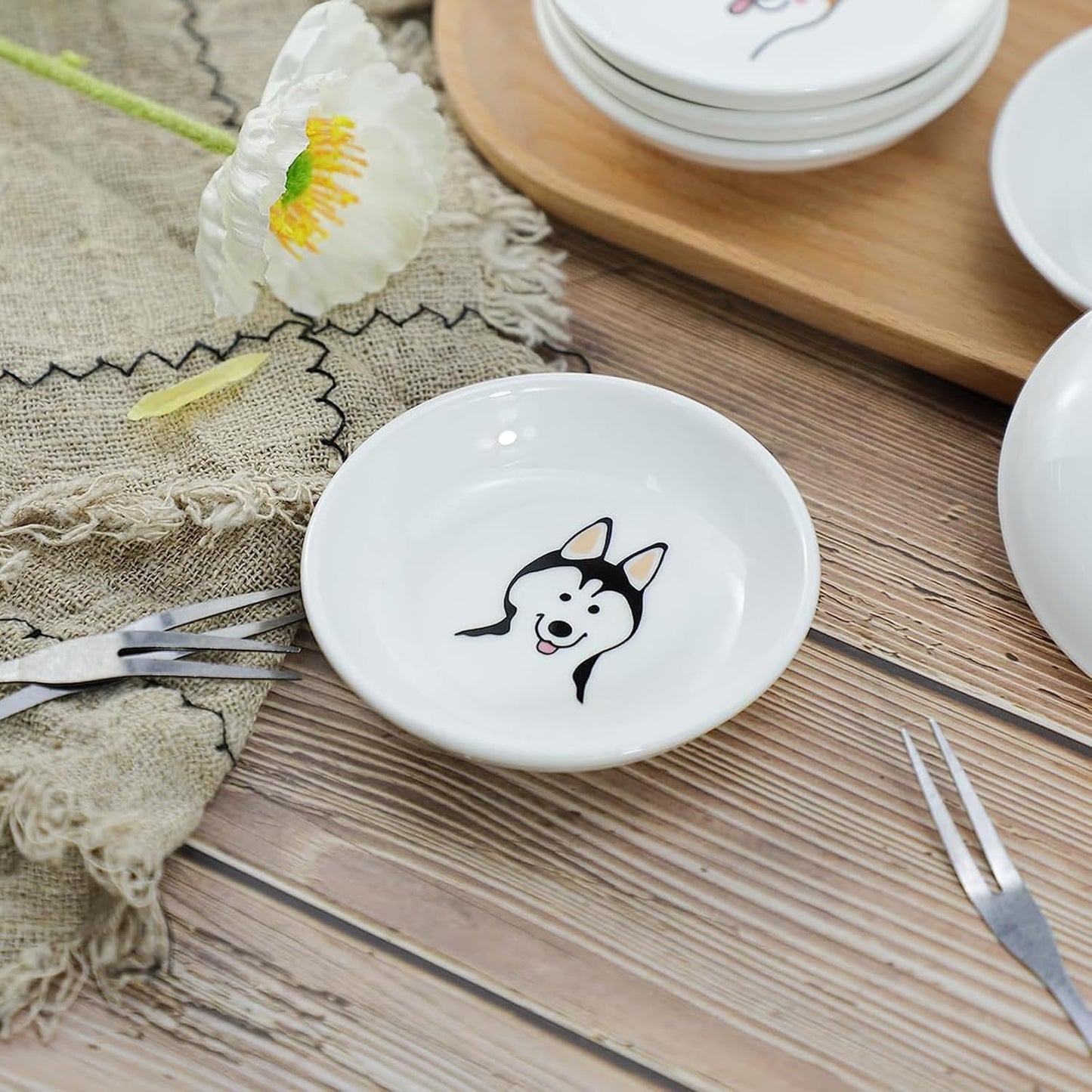 6 - Piece 3.5 - Inch Ceramic Dipping Bowls: Irresistibly Cute Dog - Themed Tableware