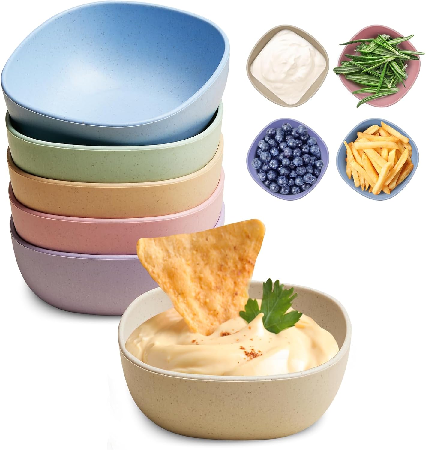 6 Pack Small Colorful Bowls ā 4.5 Oz Mini Dipping Bowls, Snack & Fruit Bowls, Condiment Dishes, Durable & Stackable, Microwave and Dishwasher Safe
