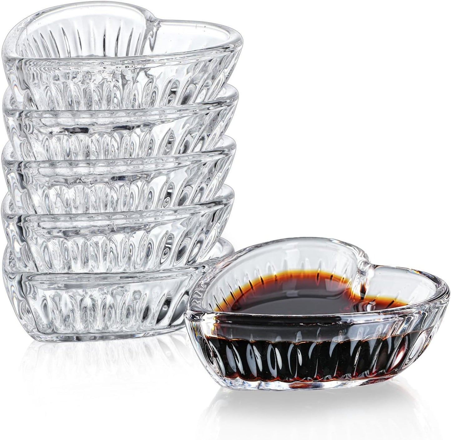 Set of 6 Heart-Shaped Glass Dishes ā Mini Sauce Bowls, Transparent Tableware for Parties & Daily Use