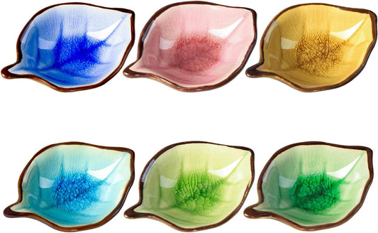 6 - Piece Leaf - Shaped Ceramic Dipping Bowl Set: Colorful & Artistic Tableware for Sauces