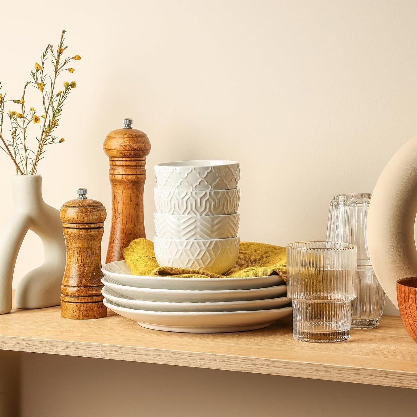 Set of 4 Ceramic Small Bowls (4oz, 3.5 Inch Diameter)