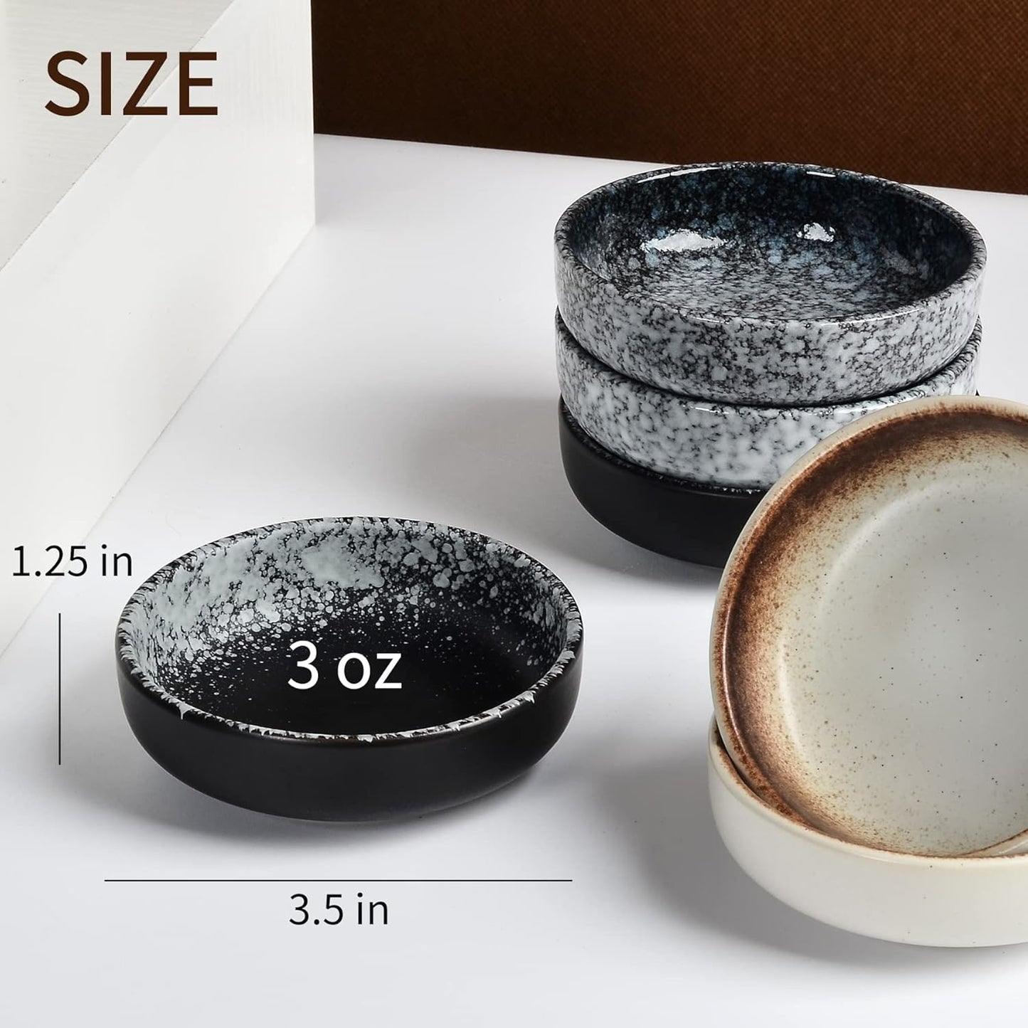 Set of 6 Ceramic Mini Bowls ā 3 Oz Dipping Bowls, Small Snack & Condiment Dishes, Vintage Glaze, Durable & Stackable, Microwave & Dishwasher Safe