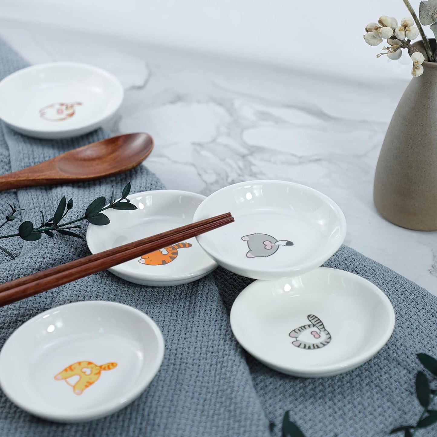 6 - Piece Set of Adorably Fun Cat - Butt Themed Ceramic Dipping Bowls