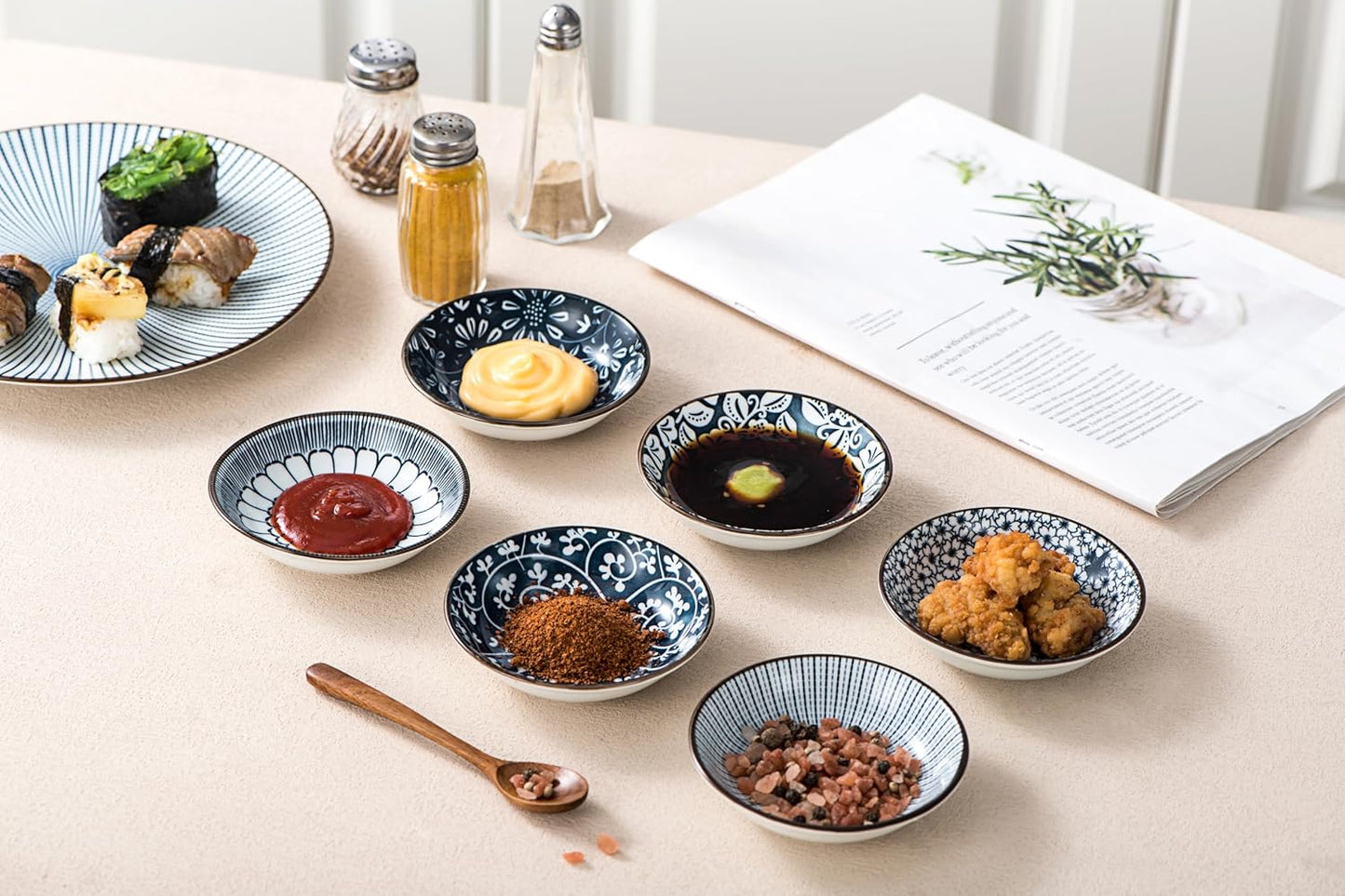 Set of 6 Ceramic Sauce Dishes ā 4 Inch Small Bowls for Dipping, Condiments, Snacks & Appetizers ā Microwave & Dishwasher Safe, Durable and Elegant