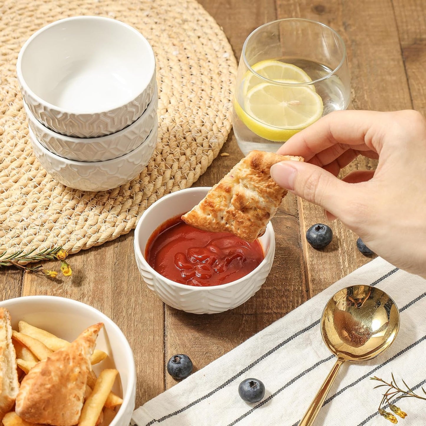 Set of 4 Ceramic Small Bowls (4oz, 3.5 Inch Diameter)