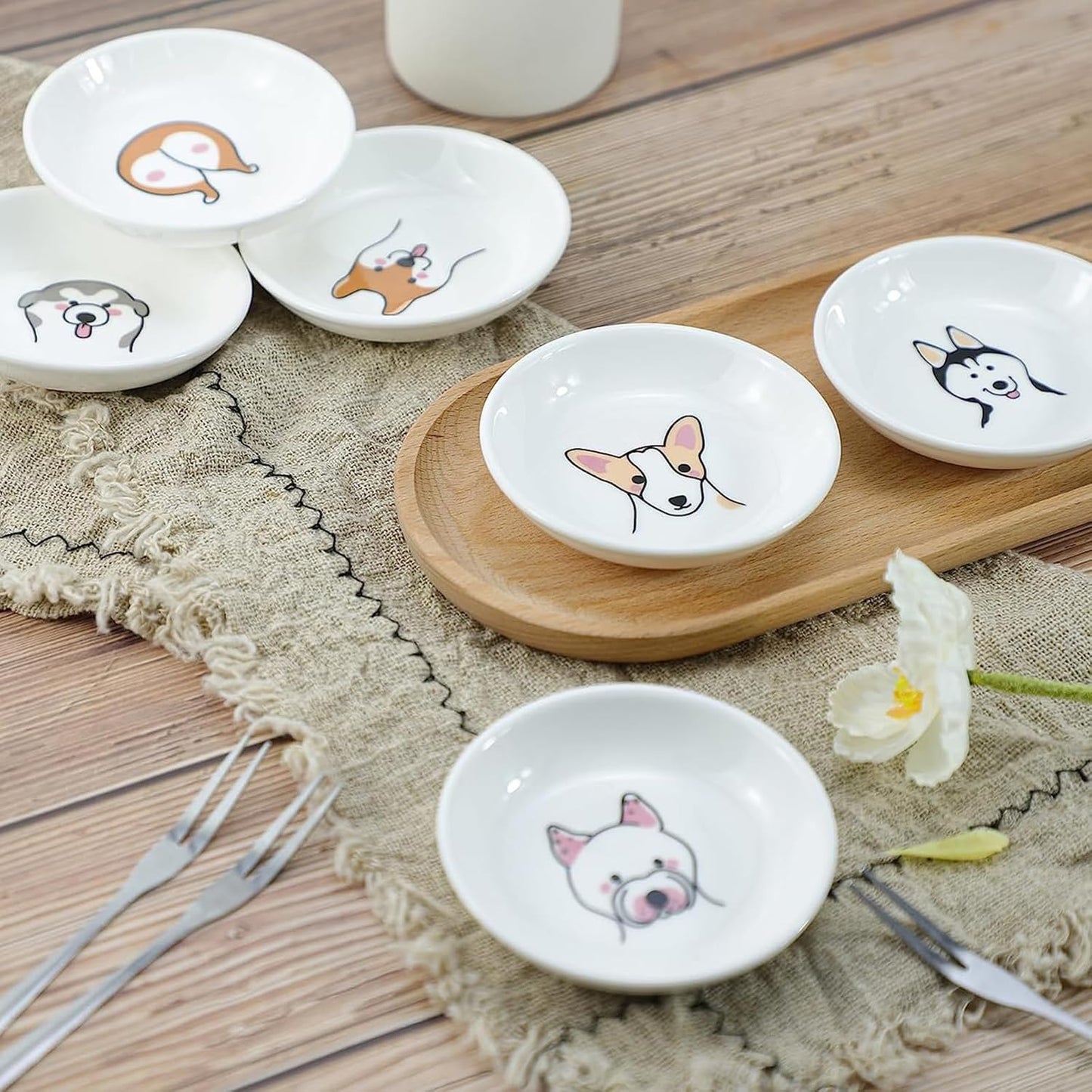 6 - Piece 3.5 - Inch Ceramic Dipping Bowls: Irresistibly Cute Dog - Themed Tableware