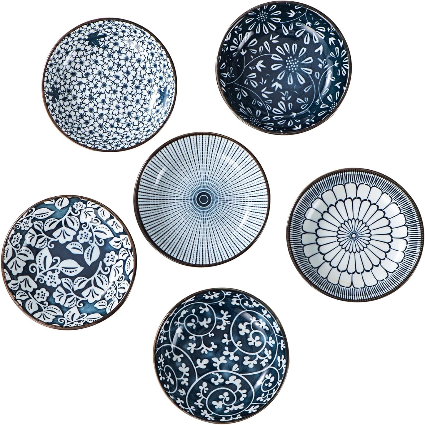 Set of 6 Ceramic Sauce Dishes ā 4 Inch Small Bowls for Dipping, Condiments, Snacks & Appetizers ā Microwave & Dishwasher Safe, Durable and Elegant