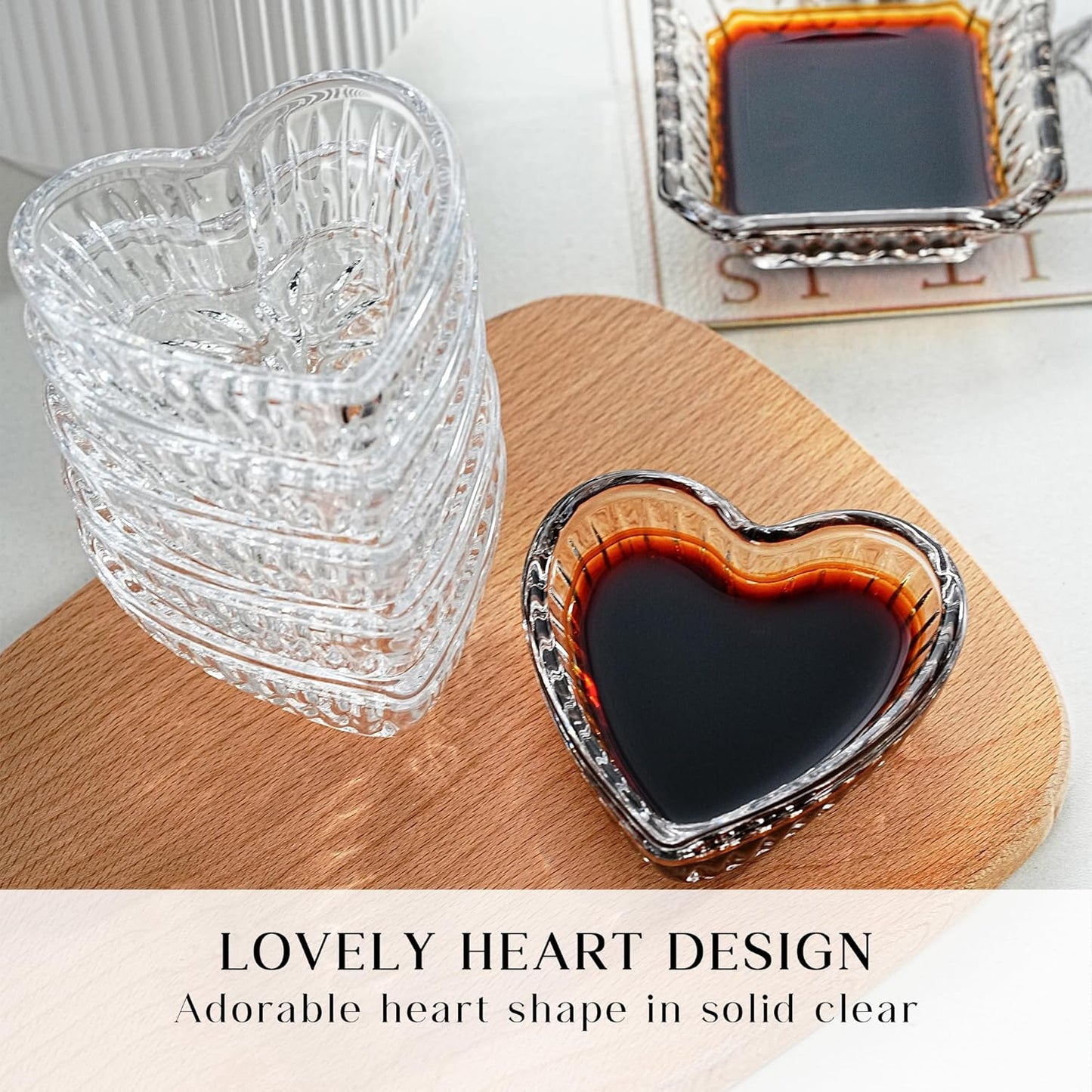 Set of 6 Heart-Shaped Glass Dishes ā Mini Sauce Bowls, Transparent Tableware for Parties & Daily Use