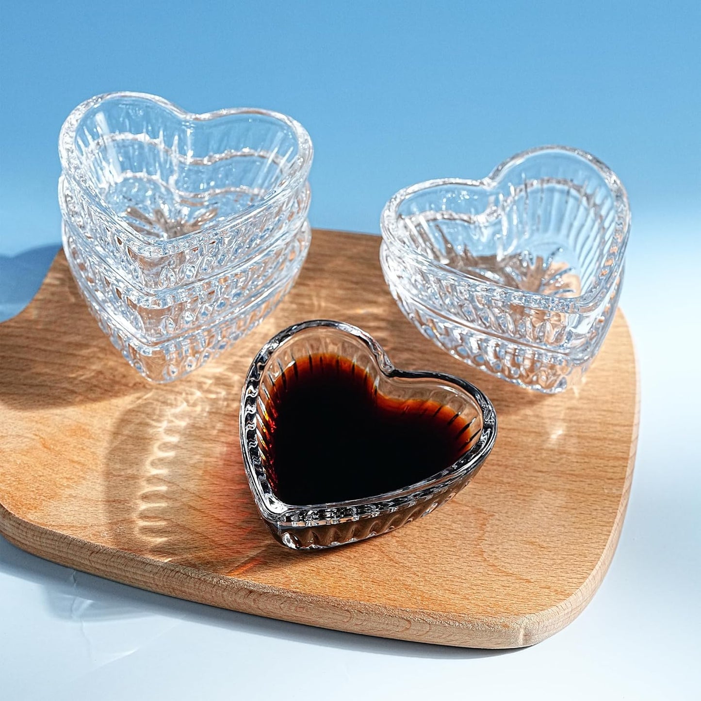 Set of 6 Heart-Shaped Glass Dishes ā Mini Sauce Bowls, Transparent Tableware for Parties & Daily Use