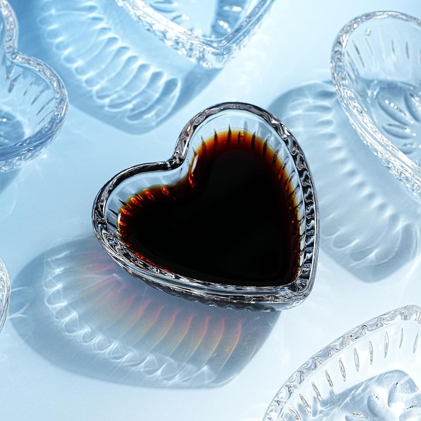 Set of 6 Heart-Shaped Glass Dishes ā Mini Sauce Bowls, Transparent Tableware for Parties & Daily Use