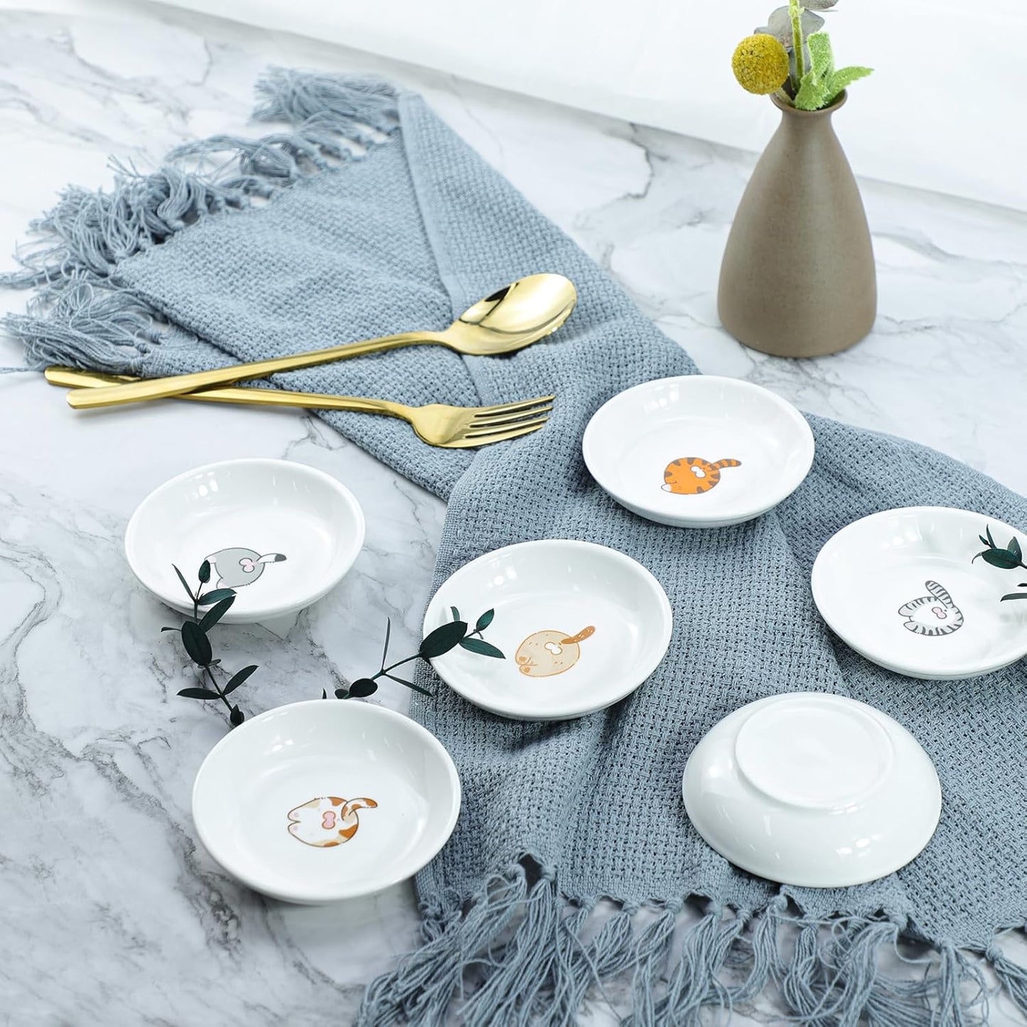 6 - Piece Set of Adorably Fun Cat - Butt Themed Ceramic Dipping Bowls