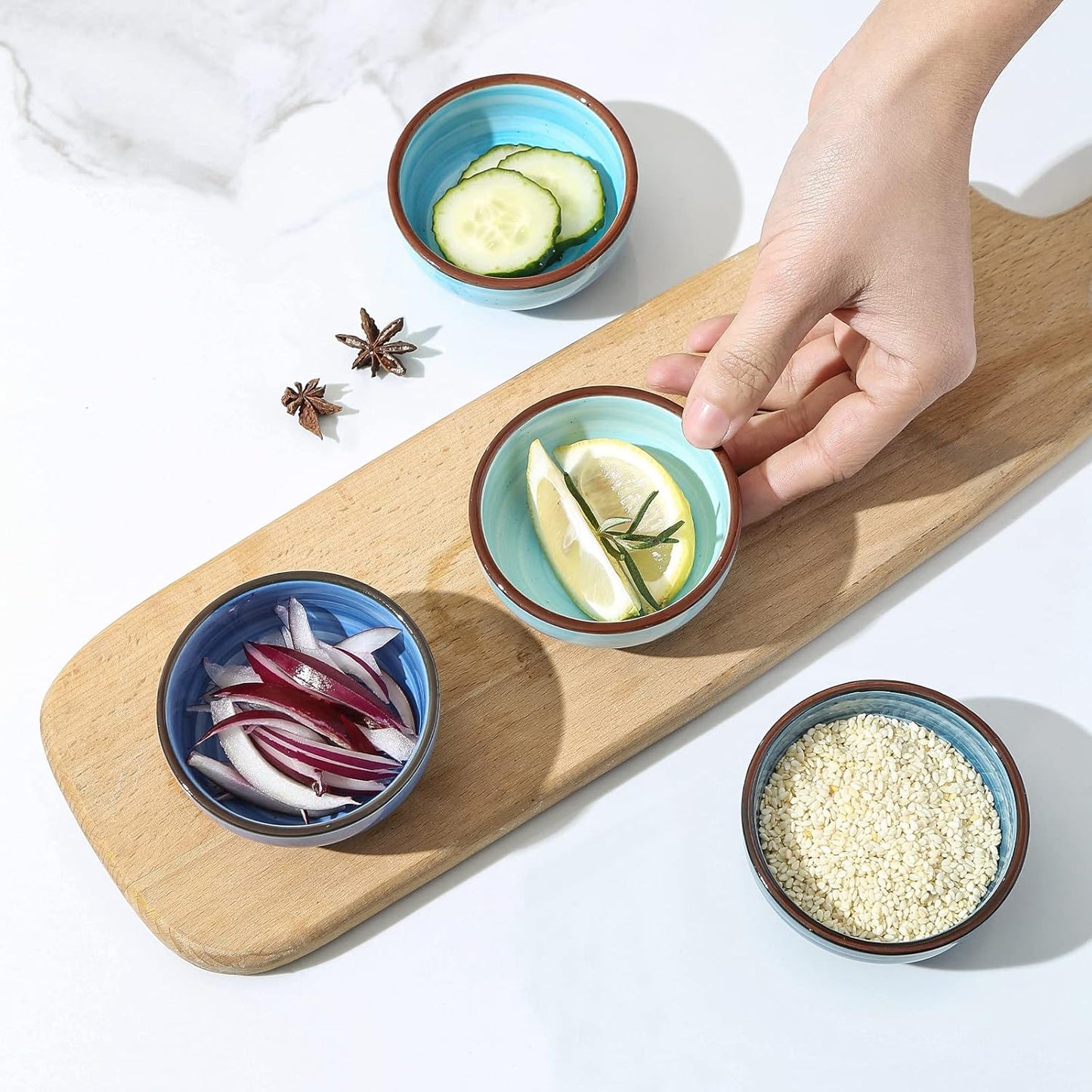 Set of 6 Mini Ceramic Bowls ā 3 Inch Dipping Dishes, Random Colors, Small Condiment & Snack Bowls ā Microwave, Oven, Freezer & Dishwasher Safe