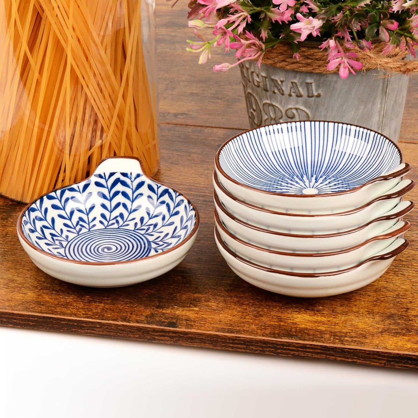 6 - Piece Set of Small Dipping Bowls: 3 - Ounce Ceramic Sauce Dishes with Handles