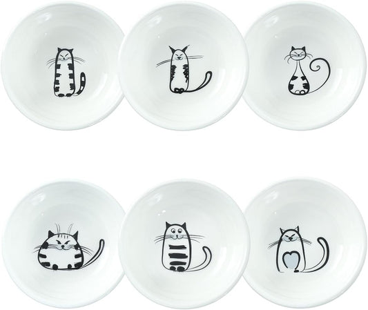 6 - Piece Adorable Cat - Themed Ceramic Dipping Bowls: Perfect for Sauces, Snacks & More