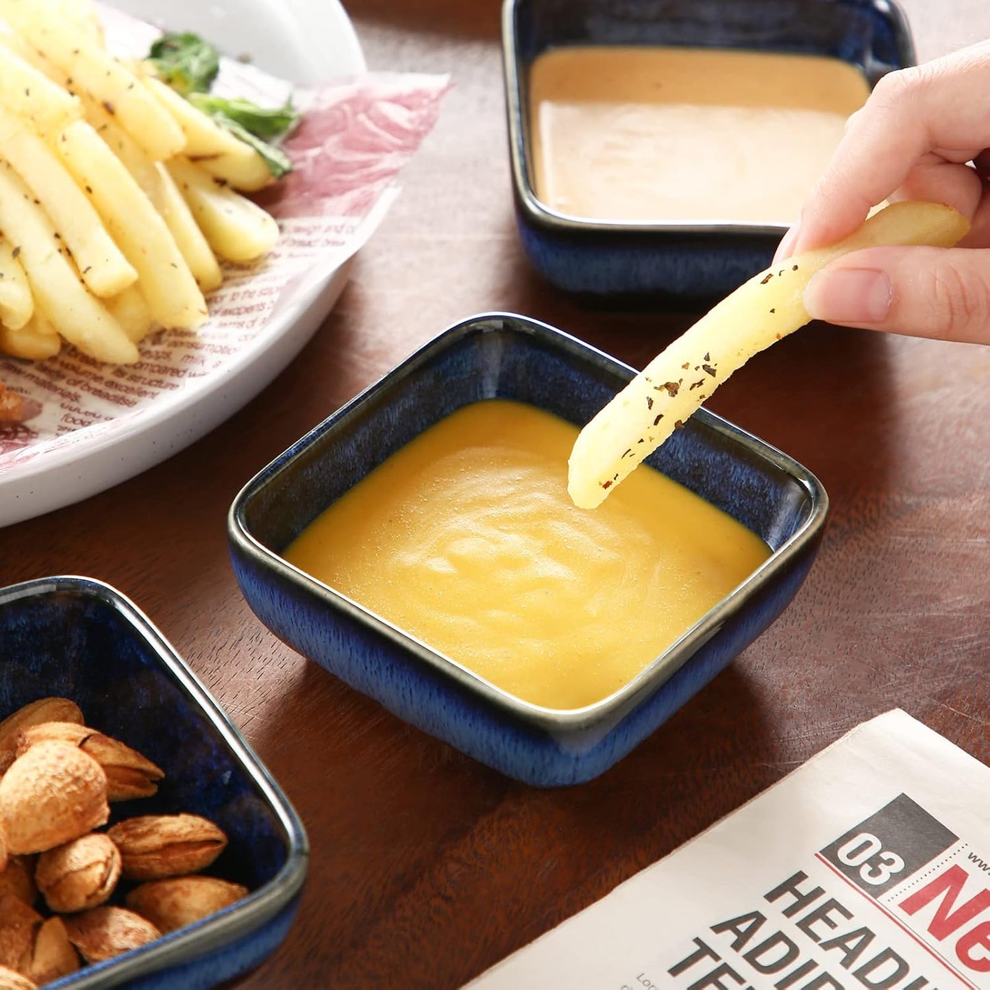 6 Oz Square Ceramic Dipping Bowls – 3.7 Inch Snack & Sauce Dishes, Small Condiment Bowls for Appetizers, Seasonings, Side Dishes – Microwave, Oven, Dishwasher Safe