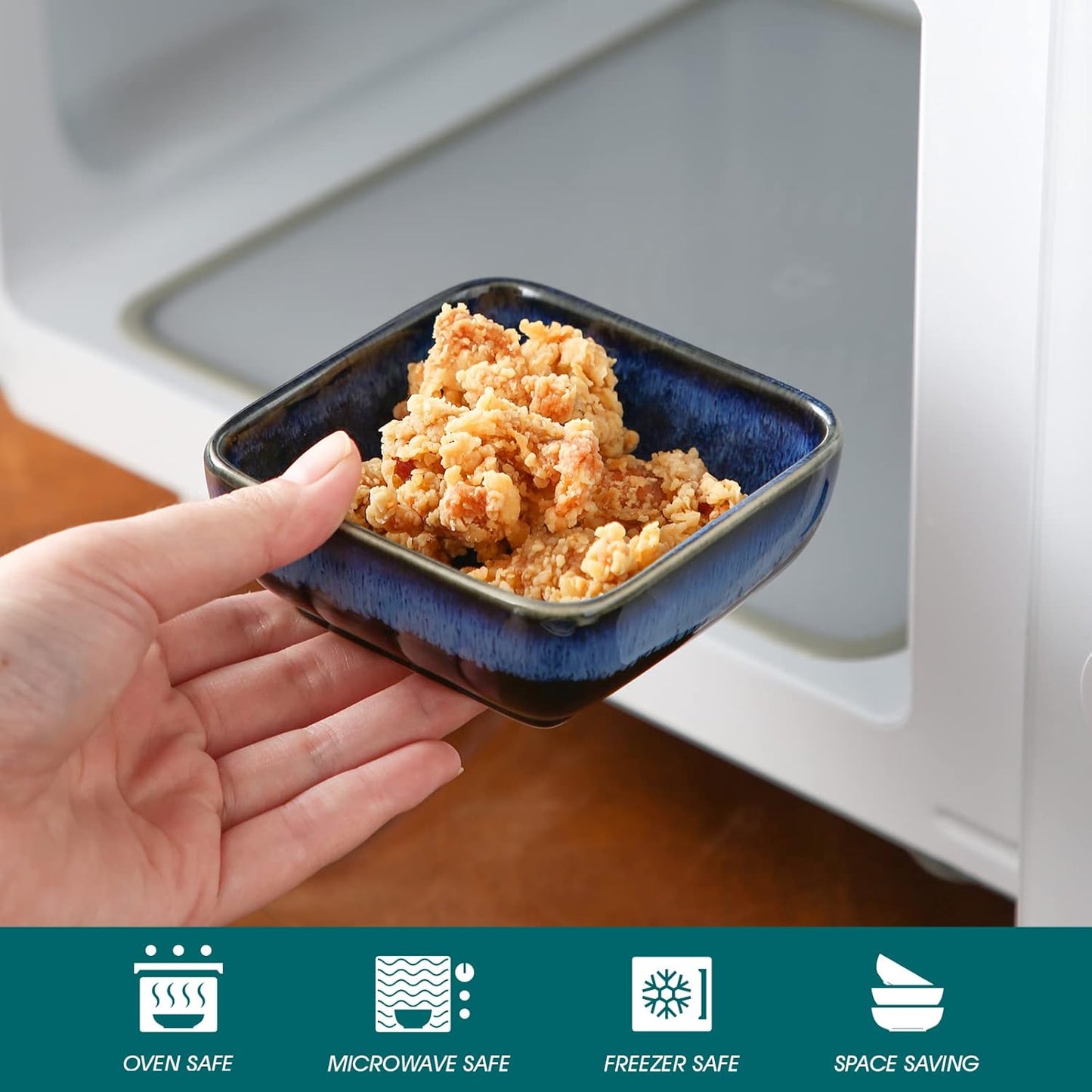 6 Oz Square Ceramic Dipping Bowls – 3.7 Inch Snack & Sauce Dishes, Small Condiment Bowls for Appetizers, Seasonings, Side Dishes – Microwave, Oven, Dishwasher Safe