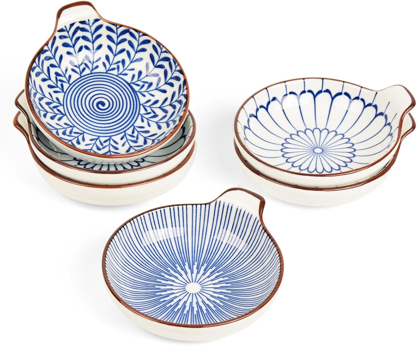 6 - Piece Set of Small Dipping Bowls: 3 - Ounce Ceramic Sauce Dishes with Handles