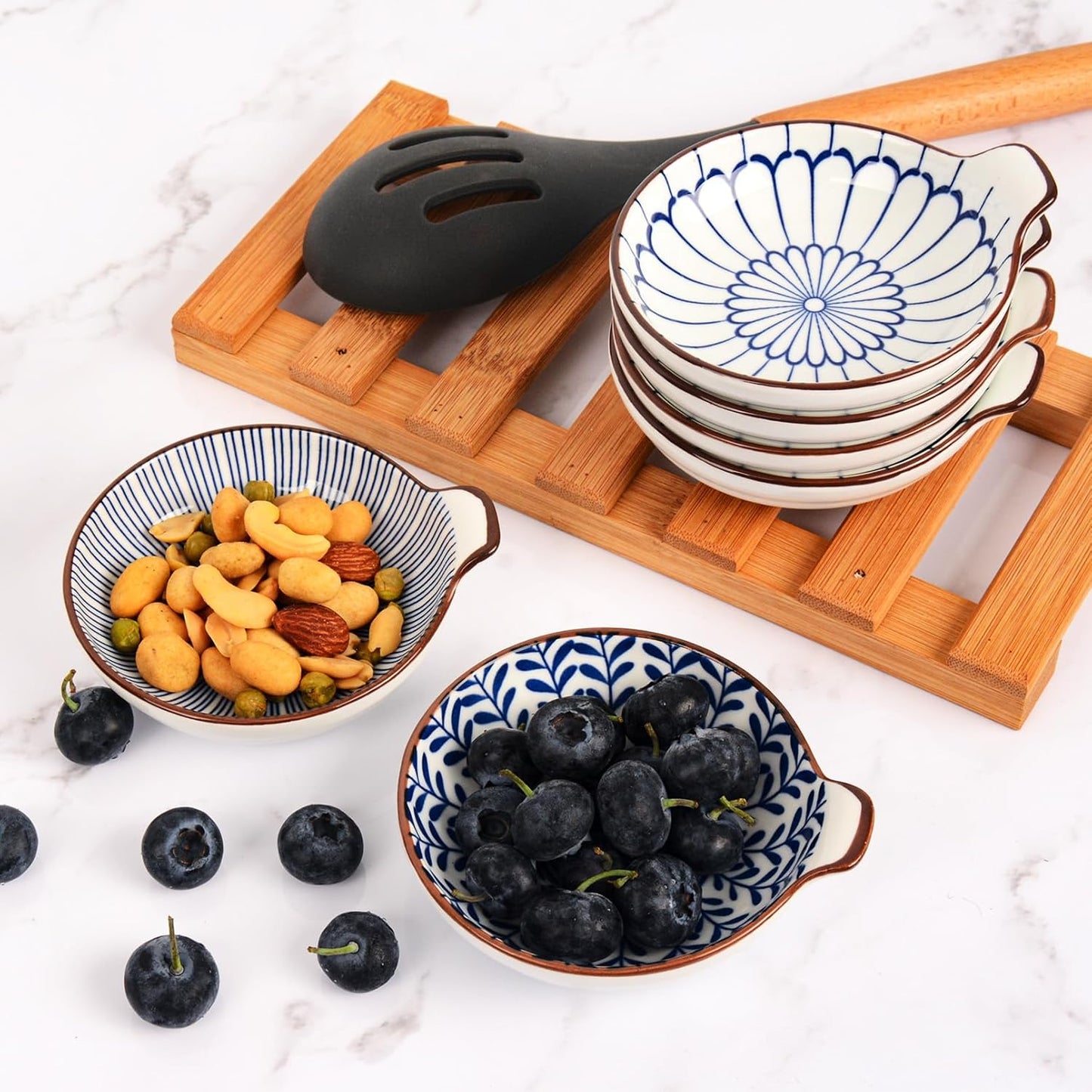 6 - Piece Set of Small Dipping Bowls: 3 - Ounce Ceramic Sauce Dishes with Handles